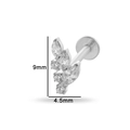 Silver G23 Titanium stud earring with marquise zircon leaf design in 9mm length - Leaf Style-Silver (T2503-1#银)