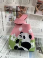 Pink and green knitted tote bag with cute panda and bamboo pattern design - Pink Green Panda