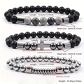 Three-piece set of black hematite and map stone cross bracelets with 8mm bead size - T476 3Pcs Set