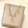 Detail of gold chain bracelet with bee, butterfly, and hollow heart flower charms - Bee Butterfly Heart Leaf Charms (KN295000-SXSJ)