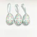 Set of 3 light blue fabric covered Easter eggs with white floral patterns and hanging loops - 1 Piece / Cyan Polka Dot