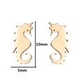 Minimalist golden stainless steel seahorse stud earrings measuring 10mm by 5mm - Gold Seahorse