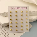 Lot de 12 paires de boucles d'oreilles boules dorées en acier inoxydable 316L sur carte - Or (4mm)