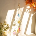 Crystal suncatcher with golden moon and sun pendants for window decor in natural light - QHM3180 Moon Sun Circle Crystal Ornament