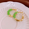 Golden hoop earrings with light green faceted crystal beads and silver needle clasp - 27# Silver Earring Post - Green - Ring (Real Gold Plated)