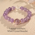 Detailed macro of natural purple amethyst and clear crystal beads with golden spacers - 4# Amethyst and White Crystal Bracelet