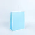 Light blue kraft paper shopping bag with white rope handles for clothing and gift packaging - White Frame Light Blue; 15*8*21 (small Vertical)