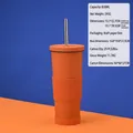 Gobelet en acier inoxydable orange mat 830ml avec paille et housse en silicone - Orange Cinabre (830ml) Avec Paille