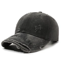 Vintage dunkelgraue Baseballkappe aus gewaschener Baumwolle mit PALM Stickerei und Distressed - Verstellbar / Schwarz