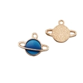 DIY planet charms set with blue enamel finish and hammered gold metal texture for jewelry - Blue Small Planet 11x16mm