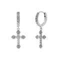 Sparkling S925 sterling silver hoop earrings with hanging diamond cross pendants - Full Inlaid White Zirconia Cross Pendant Hoop / White Gold