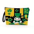 St. Patrick's Day Kosmetiktasche mit Hasen- und Kleeblatt-Print auf schwarzem Canvas - Stil 1