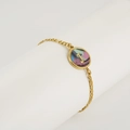 Gold stainless steel Figaro chain bracelet with shell pendant featuring letter J - Abalone Shell / Letter J / Colorful