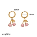 Pink cherry titanium steel earrings with gold hoops, 30mm length and 10mm diameter - Enamel Pink Cherry (TE60446-PK)