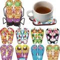DIY Diamond Painting Coasters in Flip-flop Shape with 8 Summer Themes and Metal Holder - CZD-06 Summer Flip Flops / 2 Pcs/Set