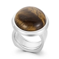 Luxuriöser Tigerauge-Steinring mit breitem silbernem Titanstahlband für Damen - US 6 / Silberner Tigerauge-Stil (KR107524-K)