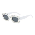 White square frame sunglasses with embedded pearls and colorful rhinestones for women - Multicolor Gradient / White Frame Gray Lens
