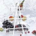 3-tier white metal wire fruit basket with wooden handle for kitchen storage and snacks - 3-Tier White (Foldable)