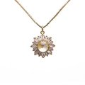 Gold plated sunflower pendant necklace with iridescent center stone and zircon halo - Yellow