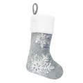 Gray Christmas stocking with white snowflake embroidery and plush cuff for gifts - Silver Gray