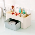 Organisateur maquillage en plastique crème avec tiroir bleu et compartiments de rangement - Bleu