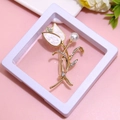 Elegant gold tulip brooch with white petals, pearl detail and sparkling rhinestones - XZ148-Gold Tulip-Boxed