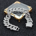 15mm silver iced-out Cuban link bracelet with sparkling rhinestones and square clasp - 20cm (8 inch) / Silver