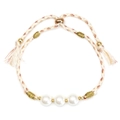 Verstellbares gewebtes Armband mit Glasperlen und Goldperlen auf weißem Hintergrund - Beige Rosa (BE1681GD01)