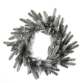 Frosted artificial Christmas wreath with green pine branches and brown pine cones - 45cm Flocked Wreath