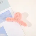 Large soft plush hair claw clip in pastel pink faux rabbit fur for women's hair styling - Plush Solid Color Claw - Snow Ivory