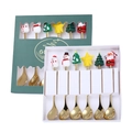 Christmas coffee spoon set of 6 in gold stainless steel with silicone festive charms - Gold All Spoons 6pcs Lucky Green Box