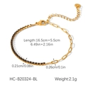Detail view of gold stainless steel cross chain bracelet with black zircon and extension - Black Rhinestone Paperclip Link Bracelet (HC-B20324-BL)