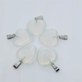 Five heart-shaped white opal stone pendants with silver metal clasps for DIY jewelry - Opal (Synthetic)