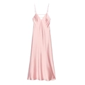 Elegante abito sottoveste in raso rosa con scollo a V e spalline incrociate estivo - Rosa