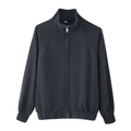 Detailed front view of soft knit zip-up stand collar jacket with ribbed cuffs in charcoal - S / Dark Grey Top