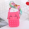 Pink cat silicone pop-it shoulder bag with adjustable colorful rainbow pattern strap - Rose Red