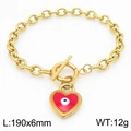 Bracciale a catena dorata con ciondolo a cuore rosso occhio del diavolo e chiusura OT - Oro (KB183029-TJG)