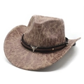 Chapeau de cowboy en daim marron foncé vintage avec texture craquelée et crâne - Brun Clair Texture
