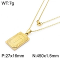 18k gold plated stainless steel rectangle pendant necklace with engraved letter T - Letter T (KN236572-GG)