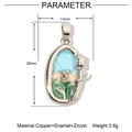 Detailed size chart for 18k gold flower pendant with enamel and zircon inlay - YE057-1/Rose Long Oval/Blue Background
