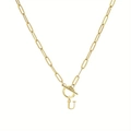 Golden paperclip chain necklace with OT toggle clasp and letter U pendant charm - Letter U