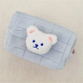 Light blue quilted fleece pencil case featuring a 3D plush bear head with blue details - Blue (White Bear)