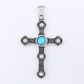 Vintage stalen kruishanger met turquoise inleg en gedetailleerd reliëfwerk - Geweven Klinknagel Turkoois Stijl (KP119893-MI) / Alleen Hanger