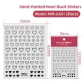 Adesivi per unghie 3D con cuori neri disegnati a mano e stampa in oro - Cuore Disegnato A Mano (MM-AX01) - Nero