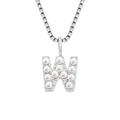 Silver titanium steel box chain necklace with a pearl-studded W initial pendant - W-Steel Color