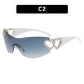 Y2K wrap around sunglasses with blue gradient lenses and white heart detail - White Frame Double Blue
