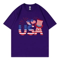 T-shirt ample violet foncé avec grand imprimé USA et éléments du drapeau américain - Violet