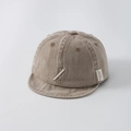 Detailed close-up of khaki cotton short brim cap with white diagonal embroidery texture - 44-50cm (1-2 Years) / Khaki