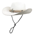 Witte geweven cowboyhoed met metalen sterversiering en turquoise kraal detail - M (56-58cm) / Puur wit