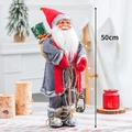 Père Noël de 50cm en manteau de fourrure grise avec lanterne et sac cadeau rustique - Style B Père Noël / Grand (50cm)